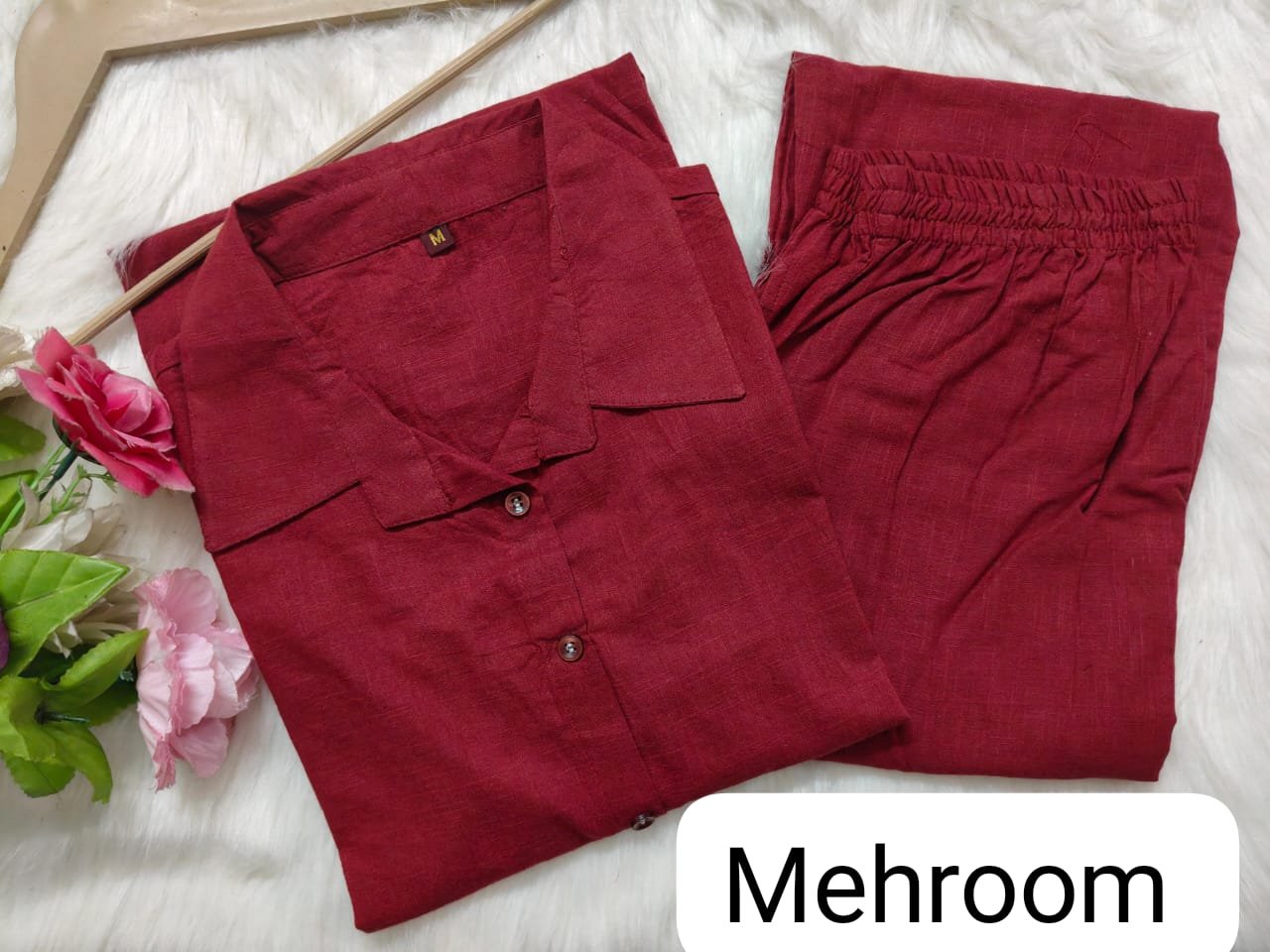 Maroon Cotton Slub Co-Ord Set with Tunic Top